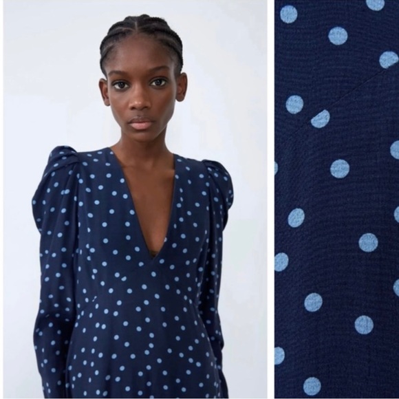 Zara Blue Polka Dot Dress NWT - Picture 5 of 6